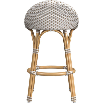 Tobias Outdoor Rattan Low Back Counter Stool by Butler Specialty Company. Made from aluminum: 80%, pe rattan weave: 20% in a coastal style.