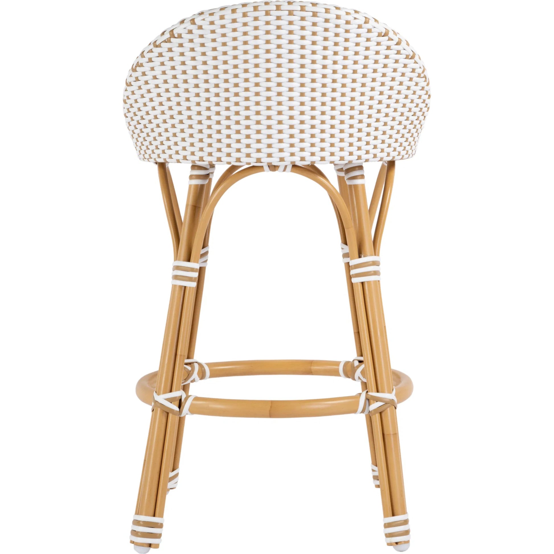Tobias Outdoor Rattan Low Back Counter Stool by Butler Specialty Company. Made from aluminum: 80%, pe rattan weave: 20% in a coastal style.