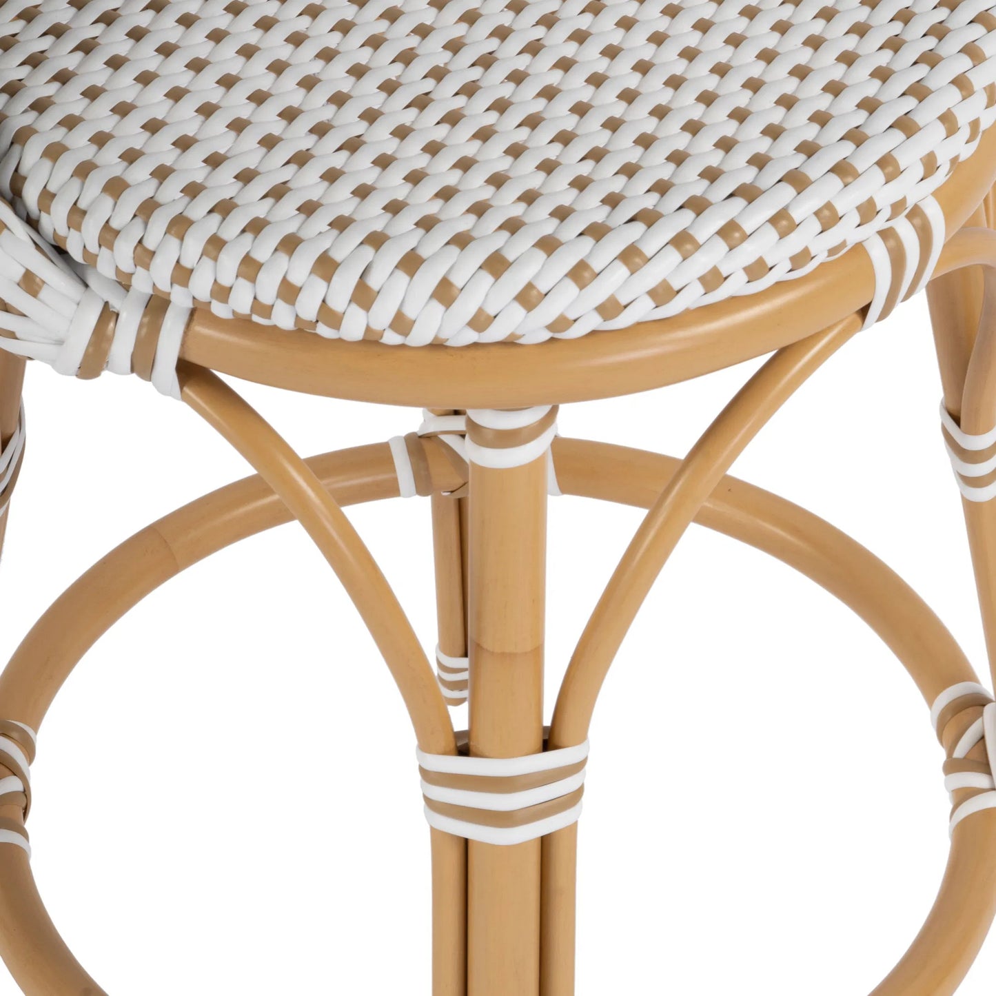 013 SI-2077749 | Closeup | Tobias Outdoor Rattan Low Back Counter Stool by Butler Specialty Company. Made from aluminum: 80%, pe rattan weave: 20% in a coastal style.