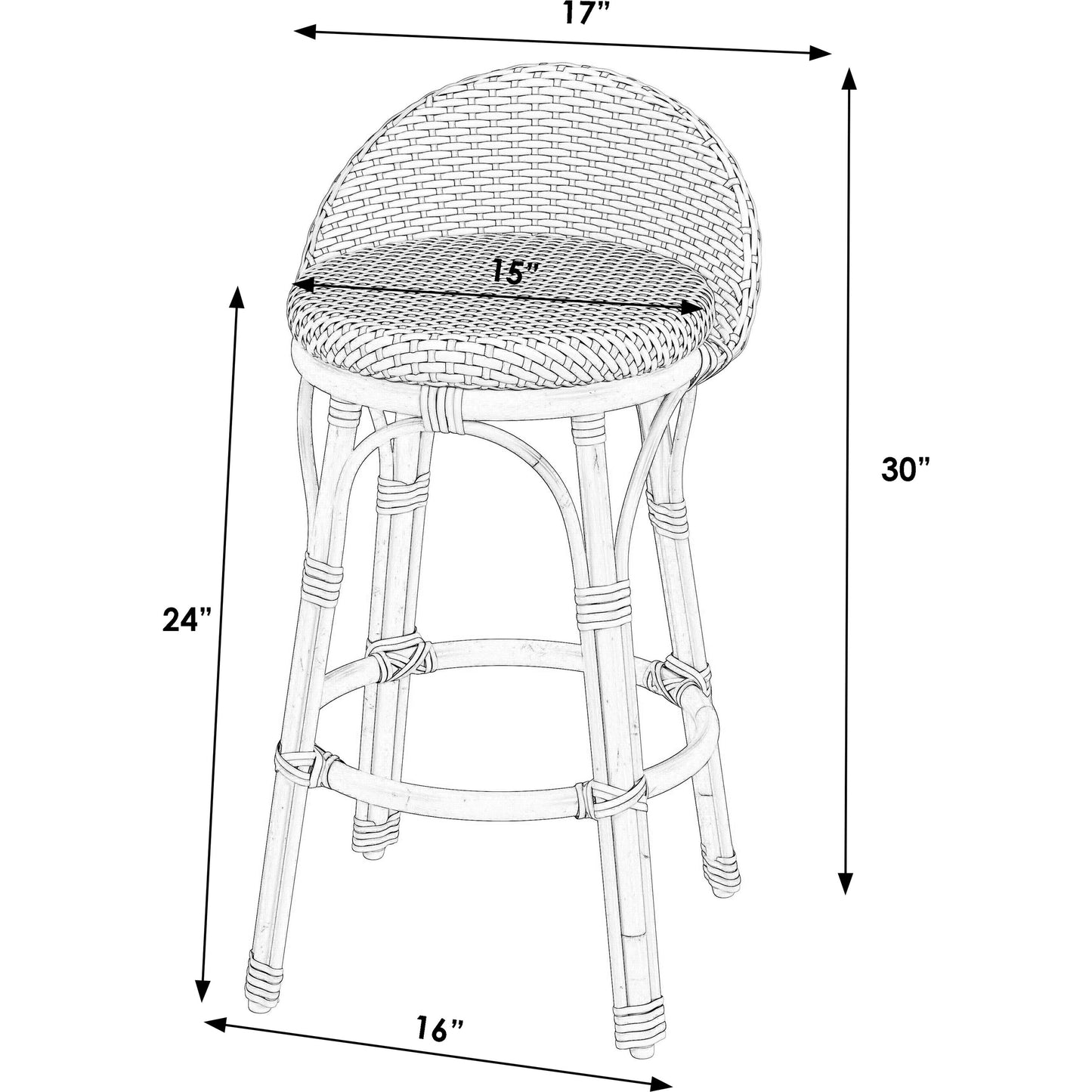 003 SI-2077749 | Additional Silo | Tobias Outdoor Rattan Low Back Counter Stool by Butler Specialty Company. Made from aluminum: 80%, pe rattan weave: 20% in a coastal style.