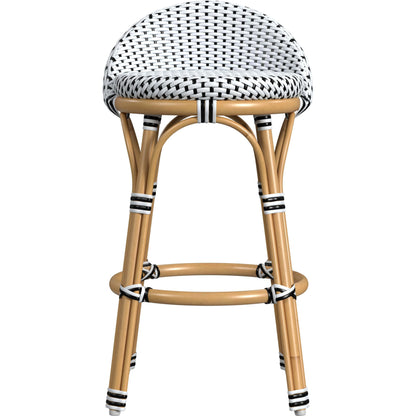 Tobias Outdoor Rattan Low Back Counter Stool by Butler Specialty Company. Made from aluminum: 80%, pe rattan weave: 20% in a coastal style.