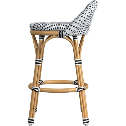 Tobias Outdoor Rattan Low Back Counter Stool by Butler Specialty Company. Made from aluminum: 80%, pe rattan weave: 20% in a coastal style.