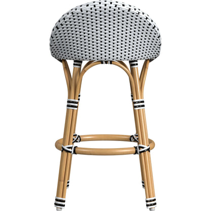 Tobias Outdoor Rattan Low Back Counter Stool by Butler Specialty Company. Made from aluminum: 80%, pe rattan weave: 20% in a coastal style.