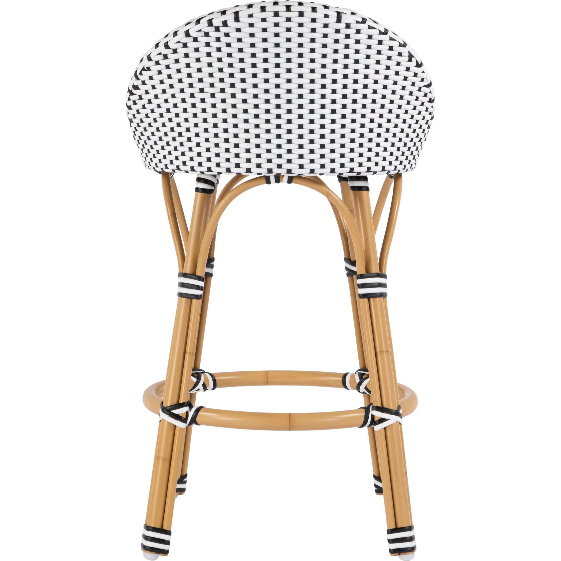 Tobias Outdoor Rattan Low Back Counter Stool by Butler Specialty Company. Made from aluminum: 80%, pe rattan weave: 20% in a coastal style.
