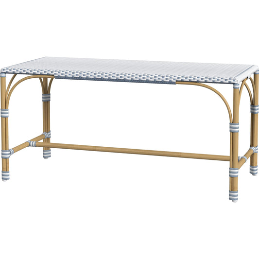 Tobias Outdoor Dining Bench by Butler Specialty Company. Made from aluminum, polyethylene rattan weave in a unique style.