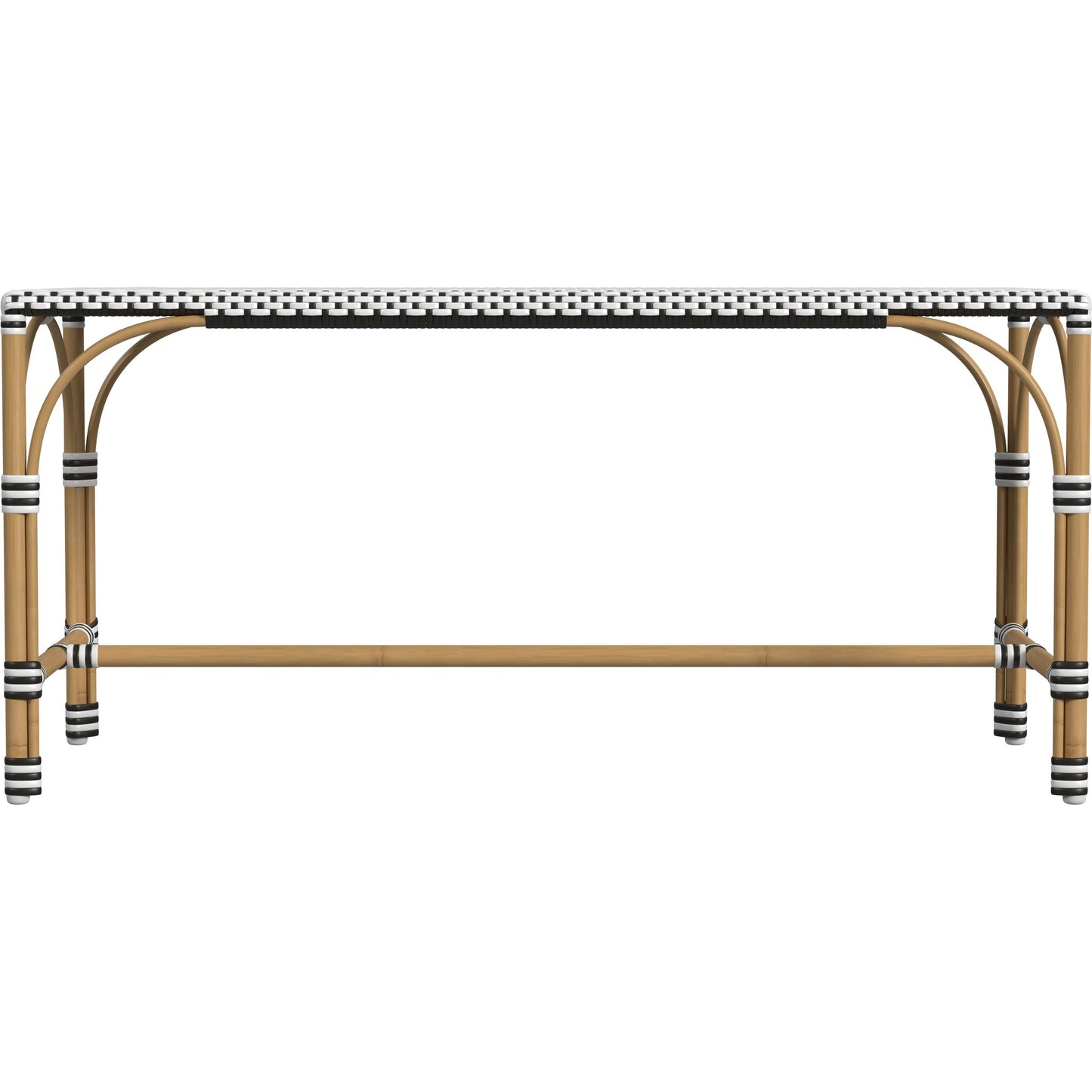 003 SI-2077752 | Additional Silo | Tobias Outdoor Rattan Rectangular Dining Bench by Butler Specialty Company in black and white. Made from polyethylene rattan weave, metal in a coastal style.