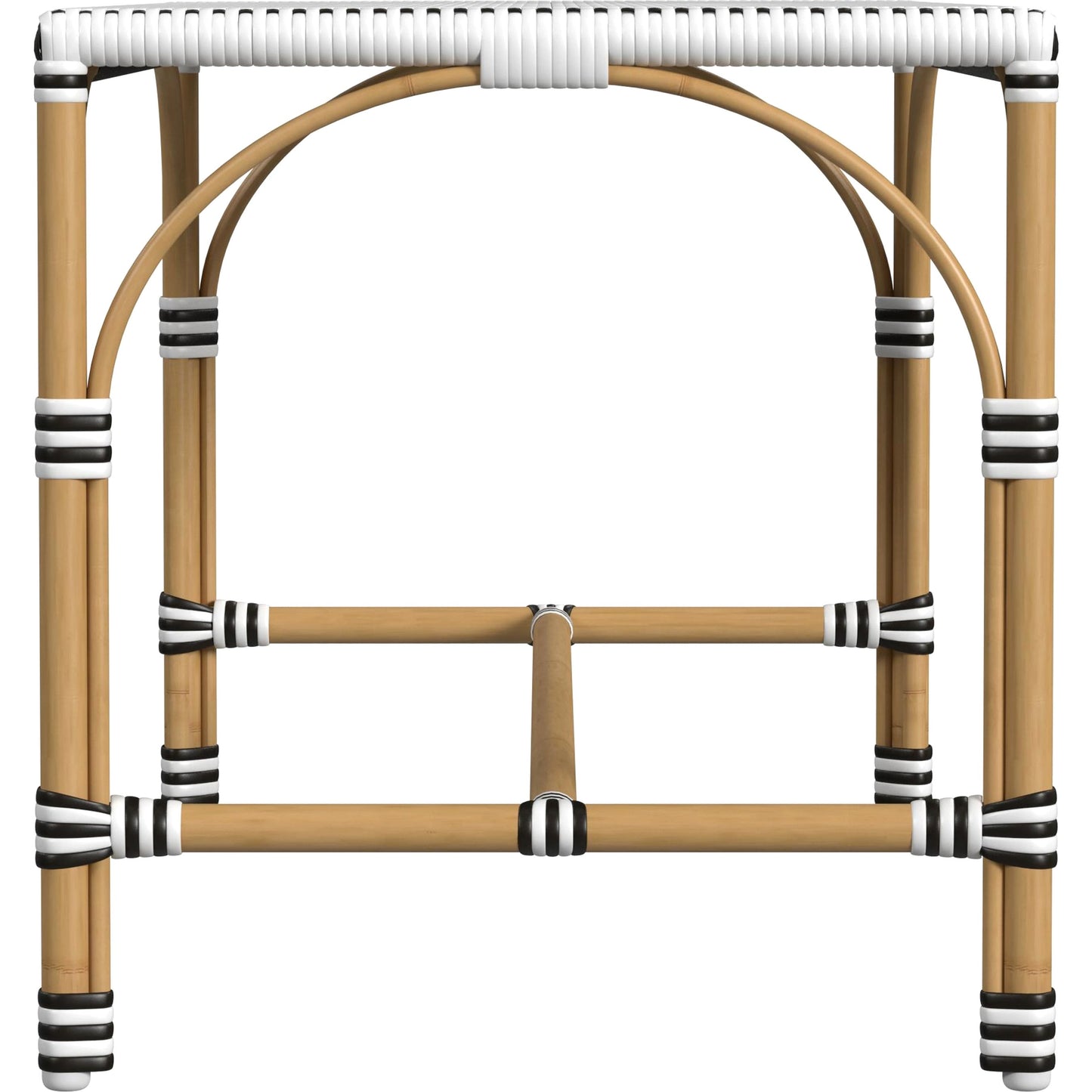 004 SI-2077752 | Additional Silo | Tobias Outdoor Rattan Rectangular Dining Bench by Butler Specialty Company in black and white. Made from polyethylene rattan weave, metal in a coastal style.