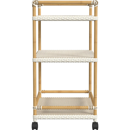 Tobias Outdoor Rattan 3-Tier Bar Cart by Butler Specialty Company. Made from polyethylene rattan weave, metal in a coastal style.