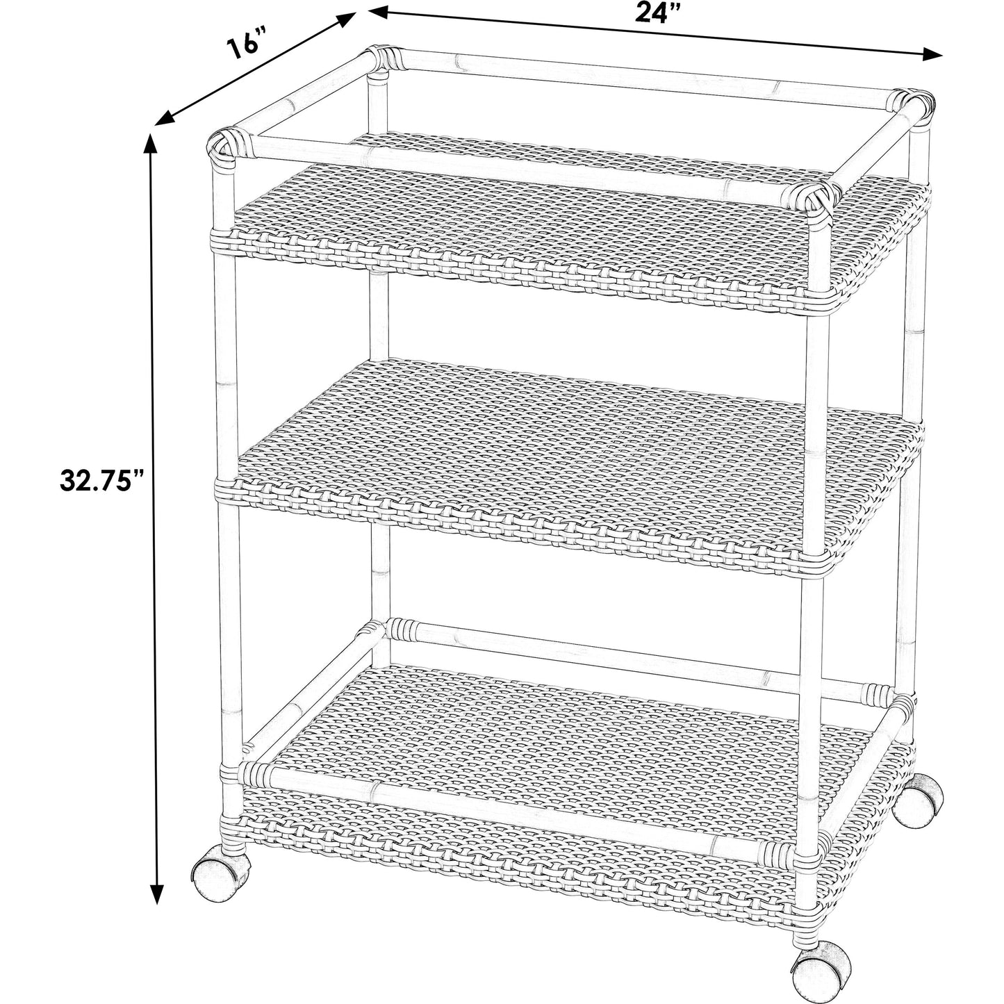 003 SI-2077753 | Additional Silo | Tobias Outdoor Rattan 3-Tier Bar Cart by Butler Specialty Company. Made from polyethylene rattan weave, metal in a coastal style.