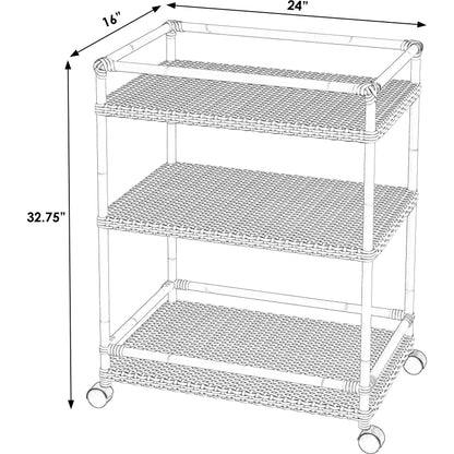 Tobias Outdoor Rattan 3-Tier Bar Cart by Butler Specialty Company. Made from polyethylene rattan weave, metal in a coastal style.