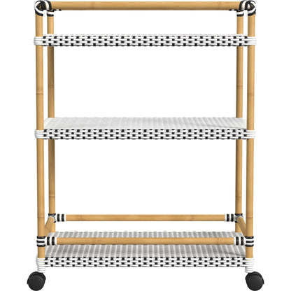 Tobias Outdoor Rattan 3-Tier Bar Cart by Butler Specialty Company. Made from polyethylene rattan weave, metal in a coastal style.