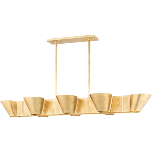 Reeve Linear Pendant by Hudson Valley in vintage gold leaf. Made from steel in a modern style.