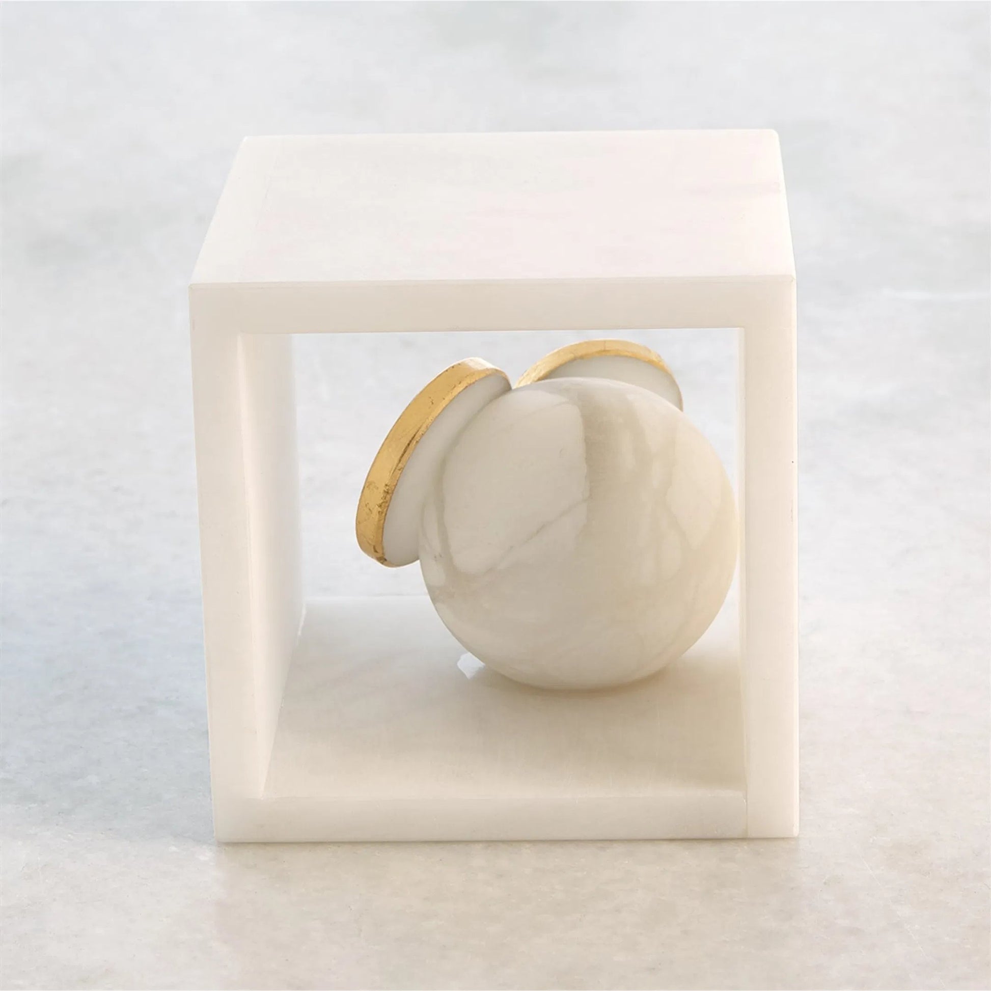 Alabaster Big Eyed Owl in Cube by Global Views in alabaster and gold. Made from unique in a eclectic & global style.