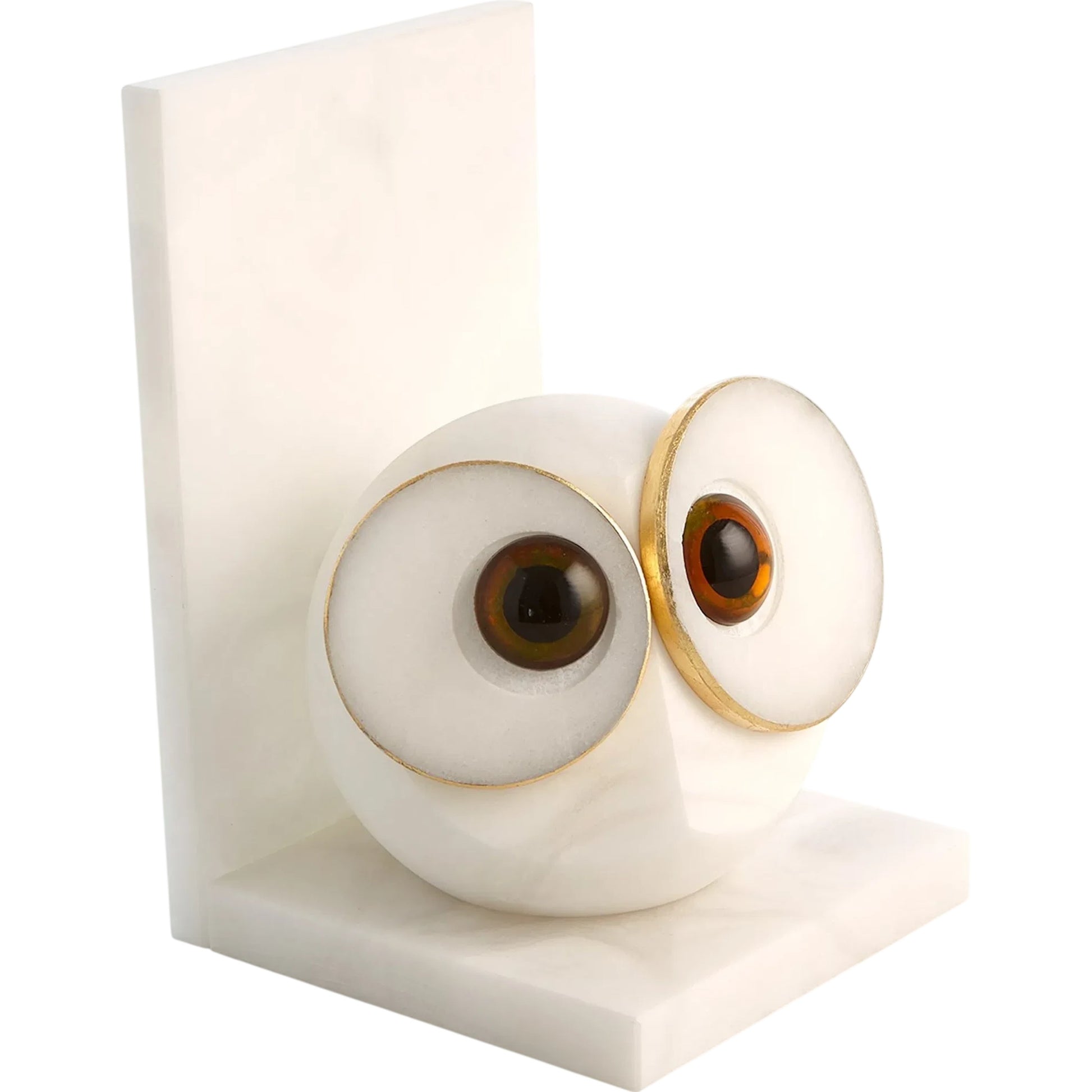 Pair Alabaster Big Eyed Owl Bookends by Global Views in alabaster and gold. Made from unique in a eclectic & global style.