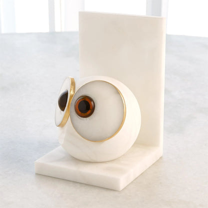 Pair Alabaster Big Eyed Owl Bookends by Global Views in alabaster and gold. Made from unique in a eclectic & global style.