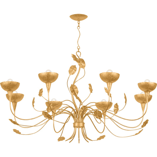 Innsbruck Chandelier by Corbett in vintage gold leaf. Made from steel in a unique style.