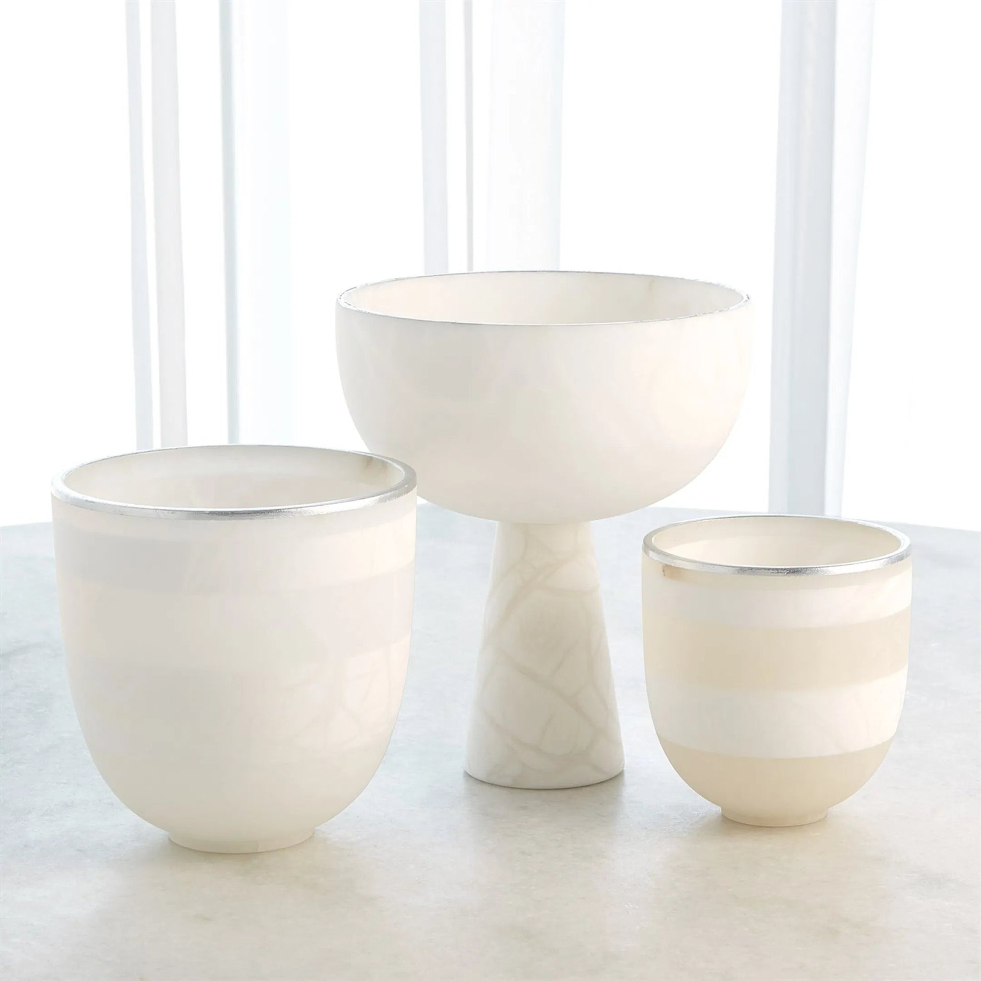 Striped Alabaster Bowl by Global Views in white and gold. Made from unique in a unique style.