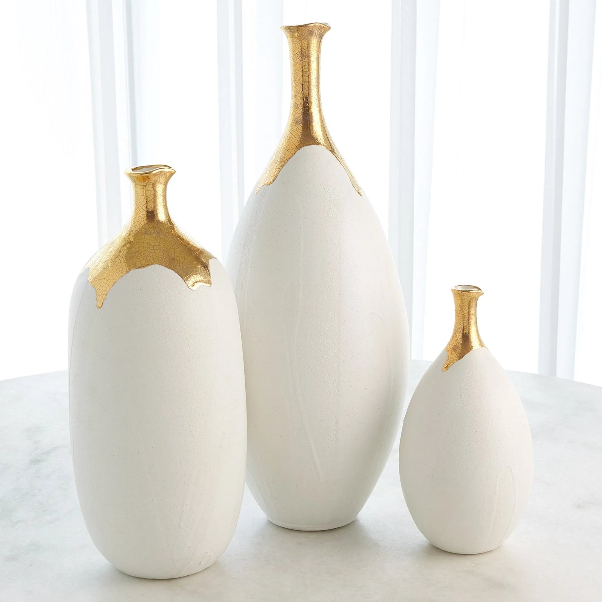 Dipped Golden Crackle/White Cylinder Vase by Global Views in white and gold. Made from unique in a modern style.