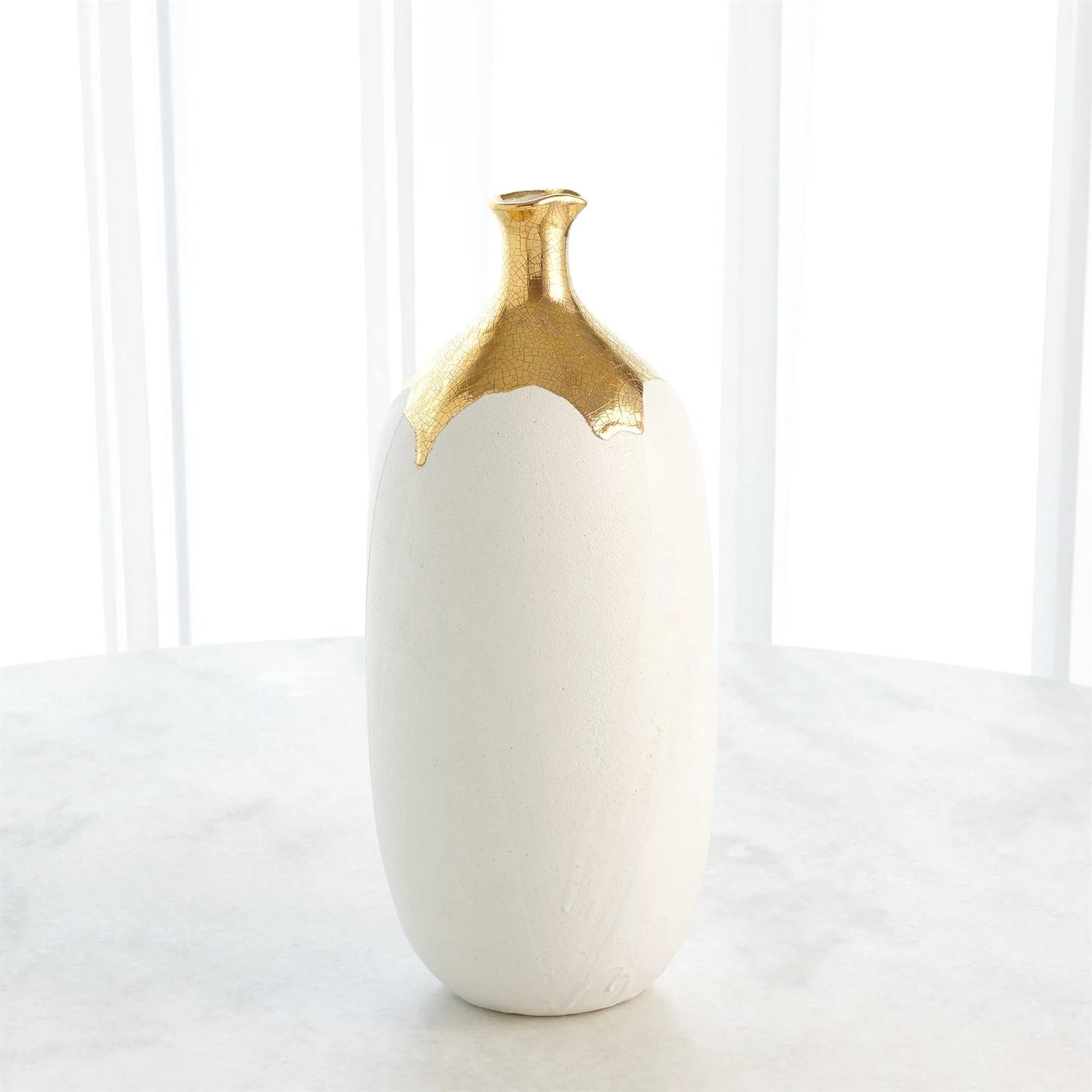 Dipped Golden Crackle/White Sphere Vase by Global Views in white and gold. Made from unique in a modern style.