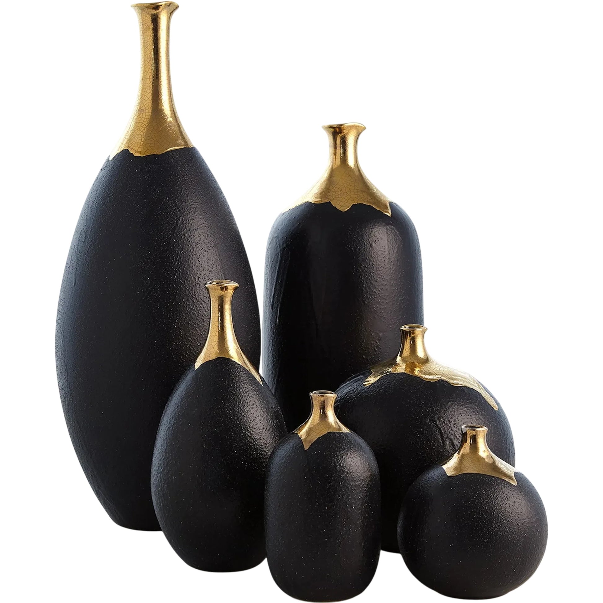 Dipped Golden Crackle/Black Slender Vase by Global Views in black and gold. Made from unique in a modern style.