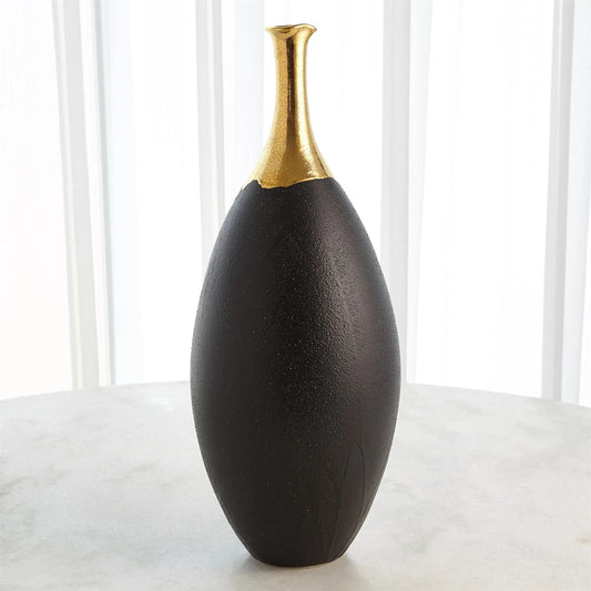 Dipped Golden Crackle/Black Slender Vase by Global Views in black and gold. Made from unique in a unique style.