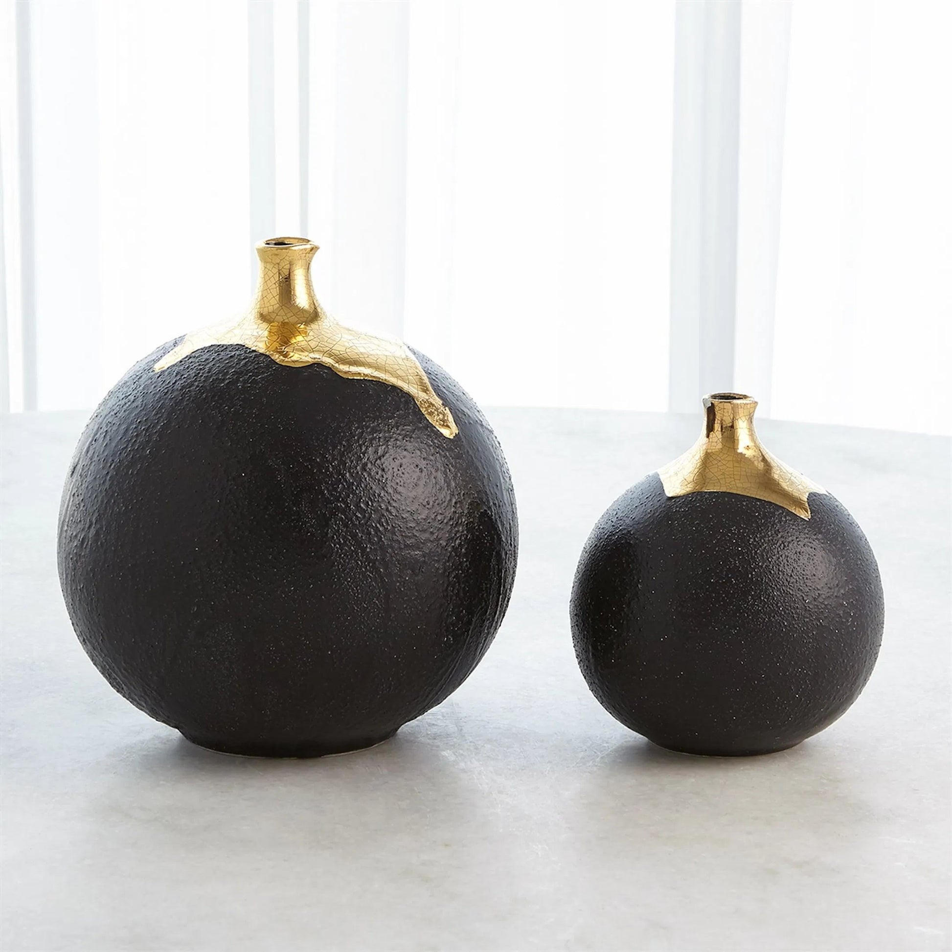 Dipped Golden Crackle/Black Sphere Vase by Global Views in black and gold. Made from unique in a modern style.