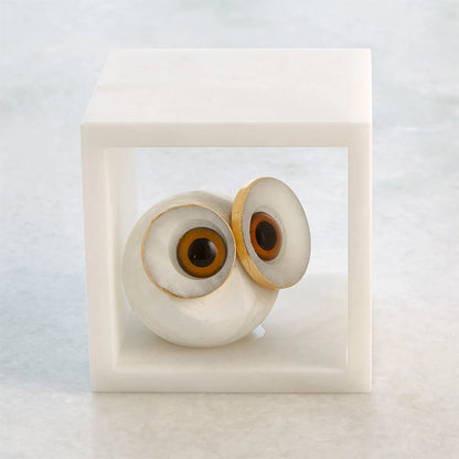 Alabaster Big Eyed Owl in Cube by Global Views in alabaster and gold. Made from unique in a eclectic & global style.