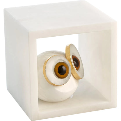 Alabaster Big Eyed Owl in Cube by Global Views in alabaster and gold. Made from unique in a eclectic & global style.