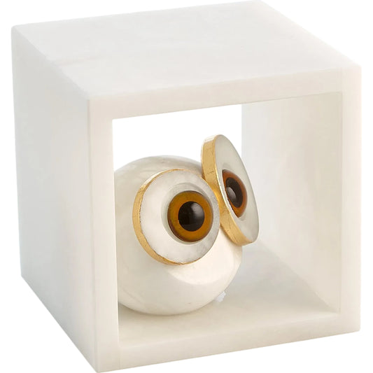 Alabaster Big Eyed Owl in Cube by Global Views in alabaster and gold. Made from unique in a unique style.