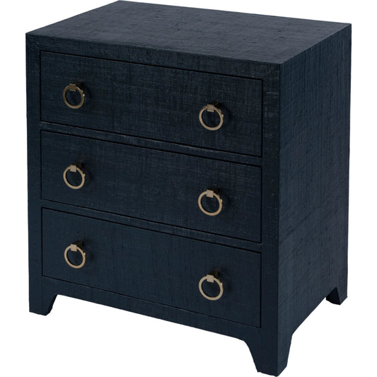 Bar Harbor Raffia 3 Drawer Nightstand by Butler Specialty Company. Made from gmelina solids, mdf, oak veneer, saguran raffia and zinc handle in a transitional style.