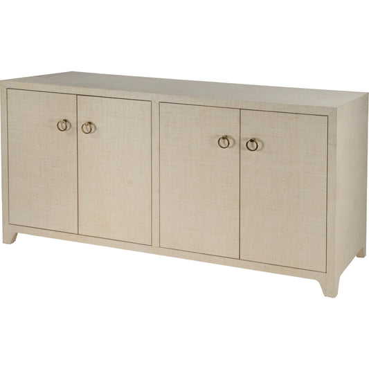 Bar Harbor Raffia 4 Door Sideboard by Butler Specialty Company. Made from gmelina solids, mdf, oak veneer, saguran and zinc handle in a modern style.