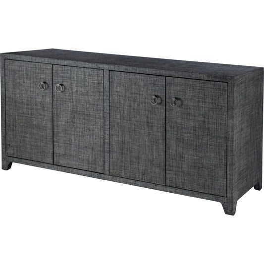 Bar Harbor Raffia 4 Door Sideboard by Butler Specialty Company. Made from gmelina solids, mdf, oak veneer, saguran and zinc handle in a modern style.