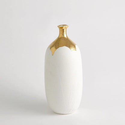 Dipped Golden Crackle/White Cylinder Vase by Global Views in white and gold. Made from unique in a modern style.