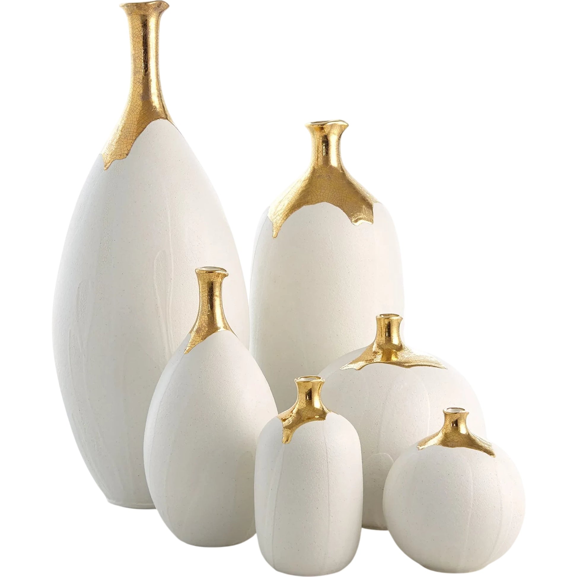 Dipped Golden Crackle/White Sphere Vase by Global Views in white and gold. Made from unique in a modern style.