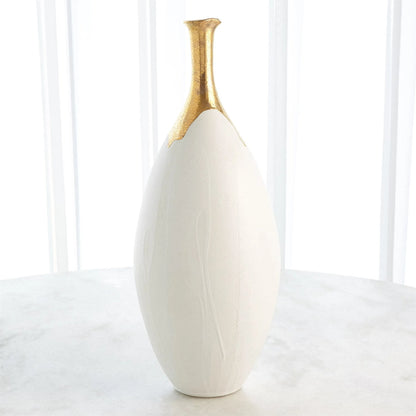 Dipped Golden Crackle/White Cylinder Vase by Global Views in white and gold. Made from unique in a modern style.