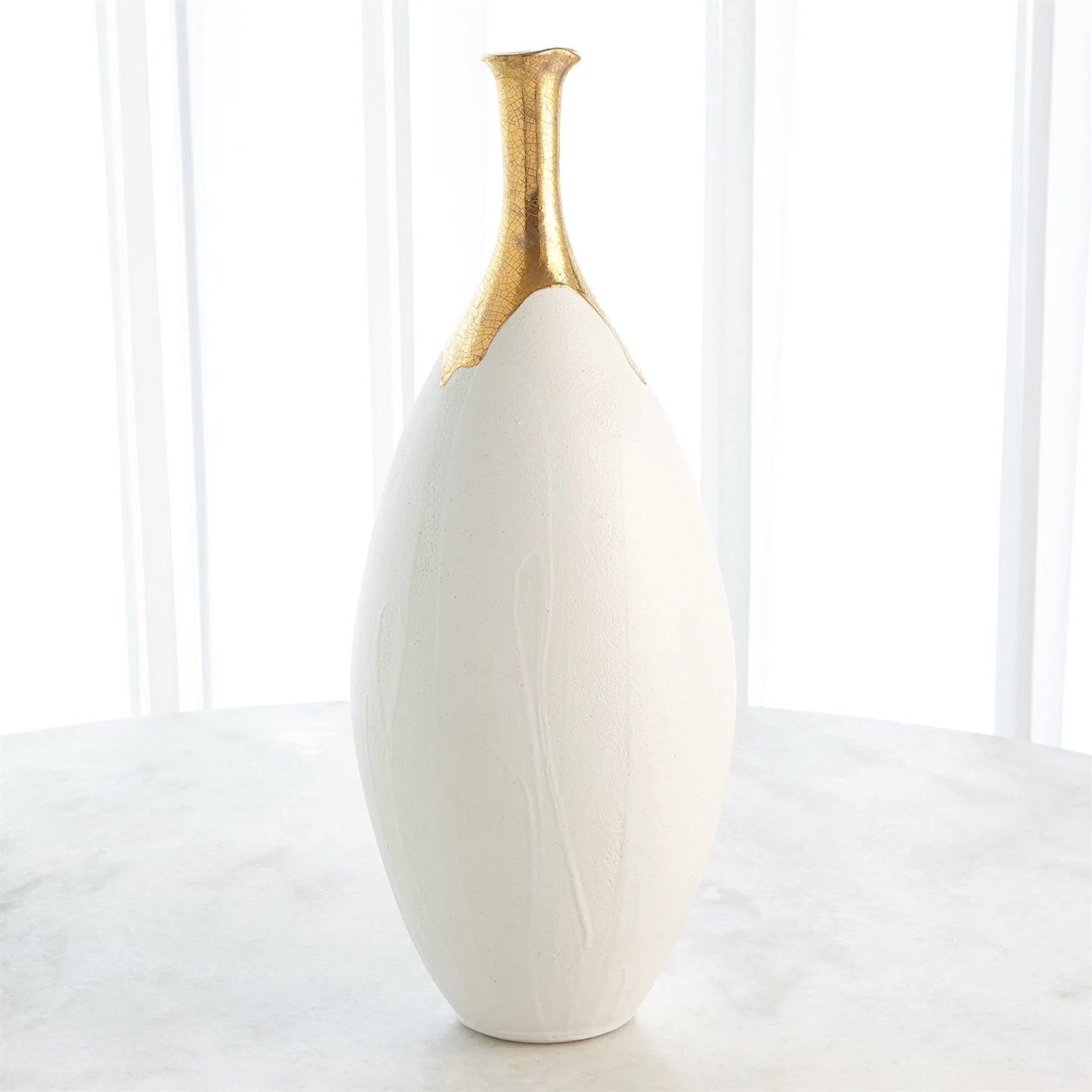 Dipped Golden Crackle/White Slender Vase by Global Views in white and gold. Made from unique in a modern style.