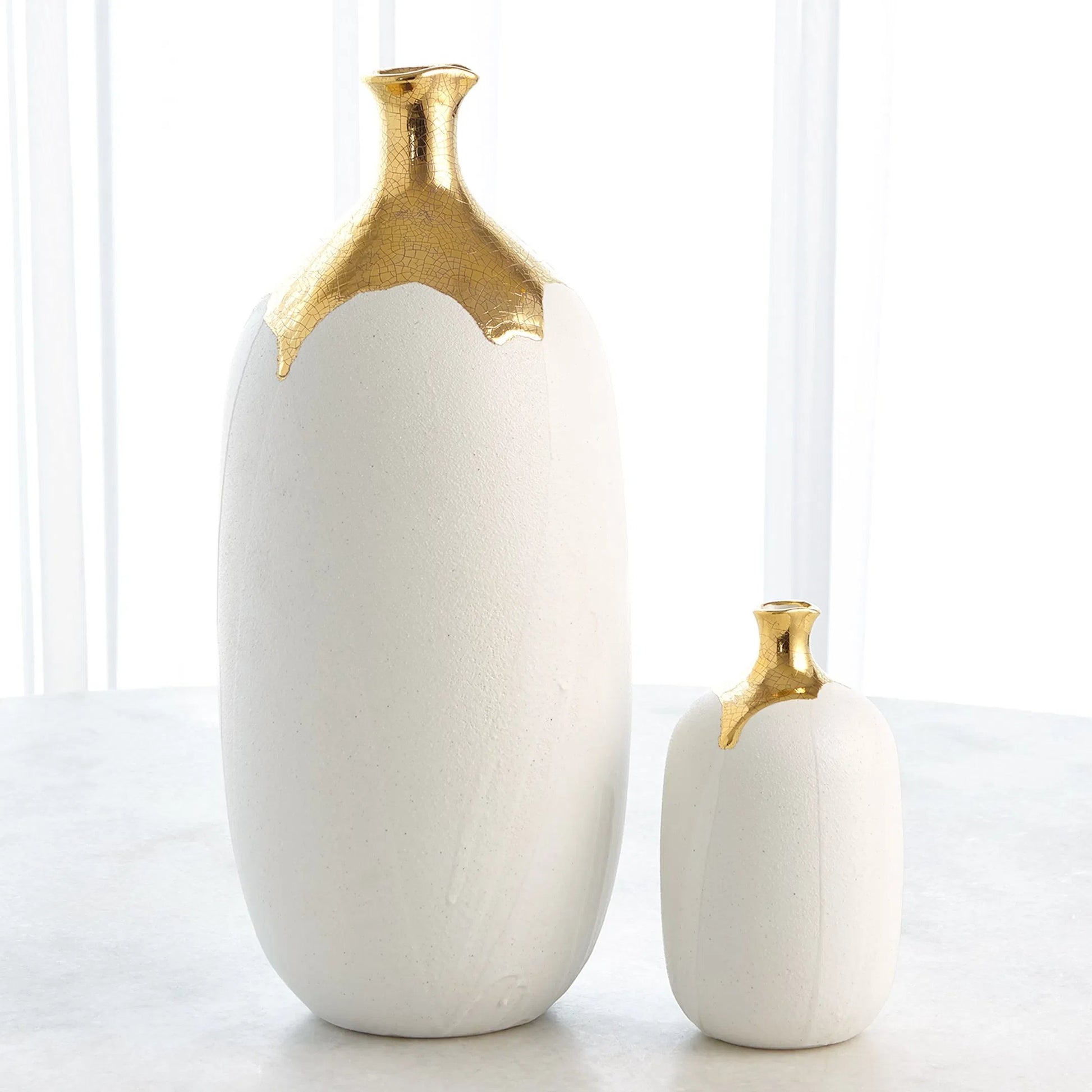 Dipped Golden Crackle/White Cylinder Vase by Global Views in white and gold. Made from unique in a modern style.