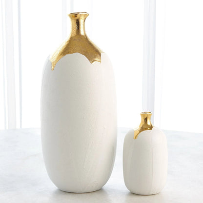 Dipped Golden Crackle/White Cylinder Vase by Global Views in white and gold. Made from unique in a modern style.