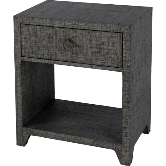 Bar Harbor Raffia 1 Drawer Nighstand by Butler Specialty Company. Made from gmelina solids, mdf, oak veneer, saguran and zinc handle in a transitional style.