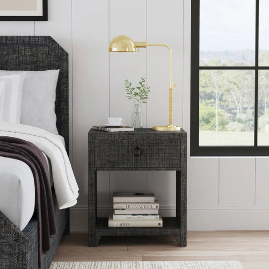 Bar Harbor Raffia 1 Drawer Nighstand by Butler Specialty Company. Made from gmelina solids, mdf, oak veneer, saguran and zinc handle in a transitional style.