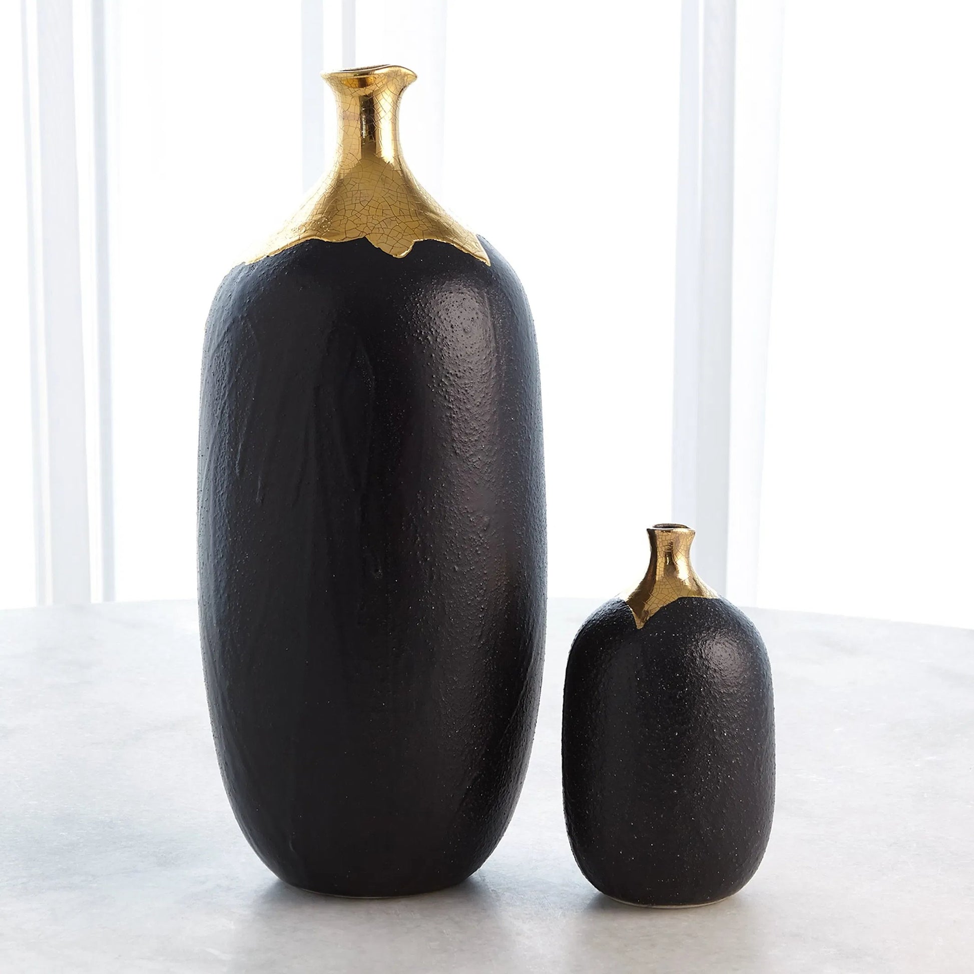 Dipped Golden Crackle/Black Cylinder Vase by Global Views in black and gold. Made from unique in a modern style.