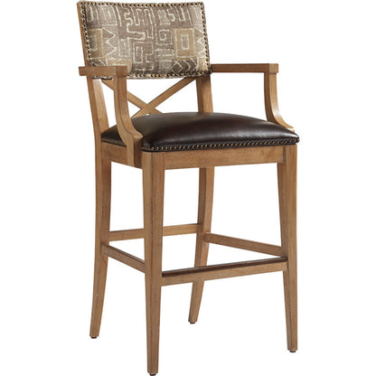 Sutherland Upholstered Bar Stool by Tommy Bahama Home in natural. Made from unique in a coastal style.