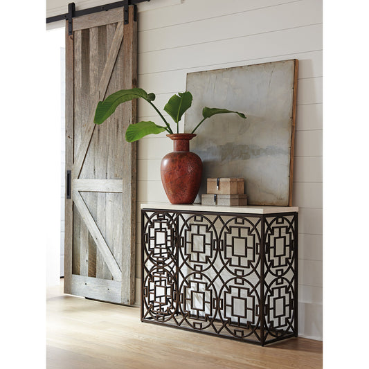 Ackermann Metal Console by Tommy Bahama Home. Made from unique in a transitional style.
