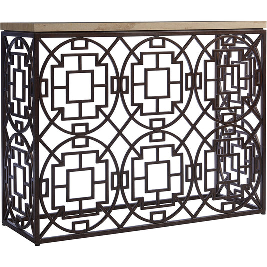 Ackermann Metal Console by Tommy Bahama Home. Made from unique in a transitional style.