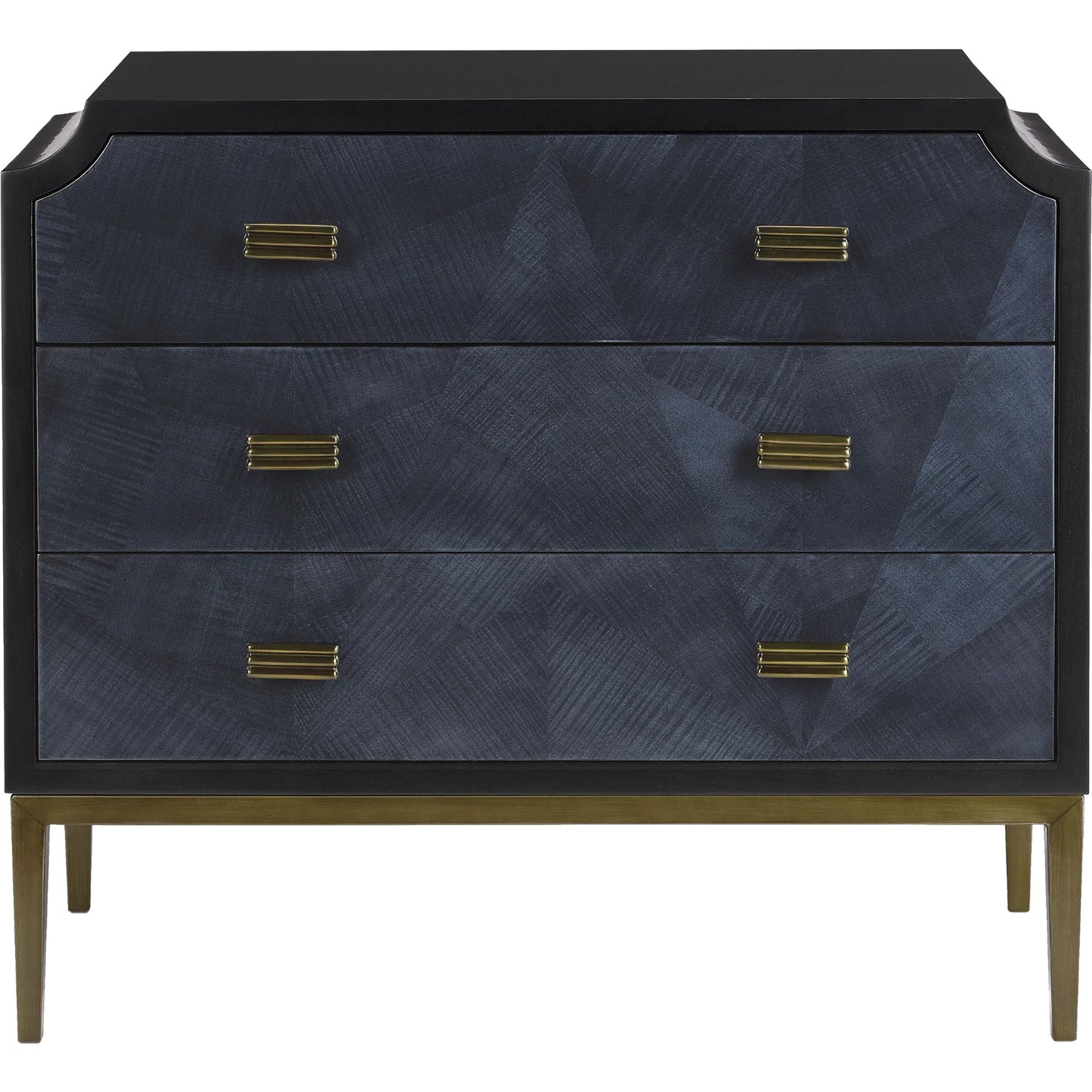 008 S-336174 | Additional Silo | Kallista Chest by Currey and Company in dark sapphire, caviar black, antique brass. Made from sycamore veneer, mahogany, engineered hardwood, brass, iron in a traditional style.