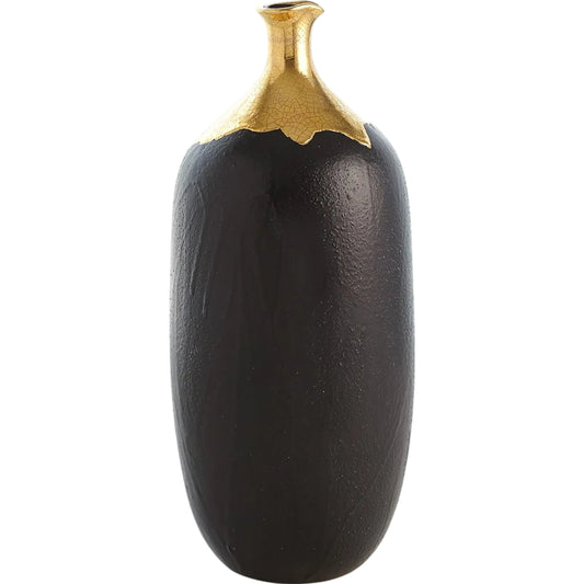 Dipped Golden Crackle/Black Cylinder Vase by Global Views in black and gold. Made from unique in a unique style.