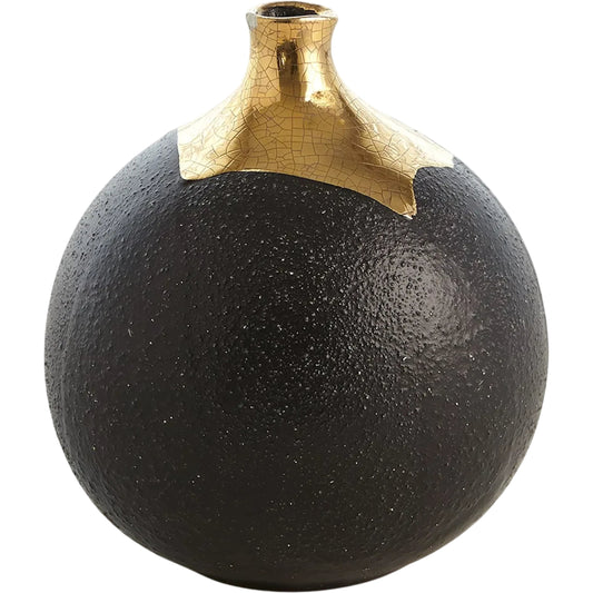 Dipped Golden Crackle/Black Sphere Vase by Global Views in black and gold. Made from unique in a unique style.