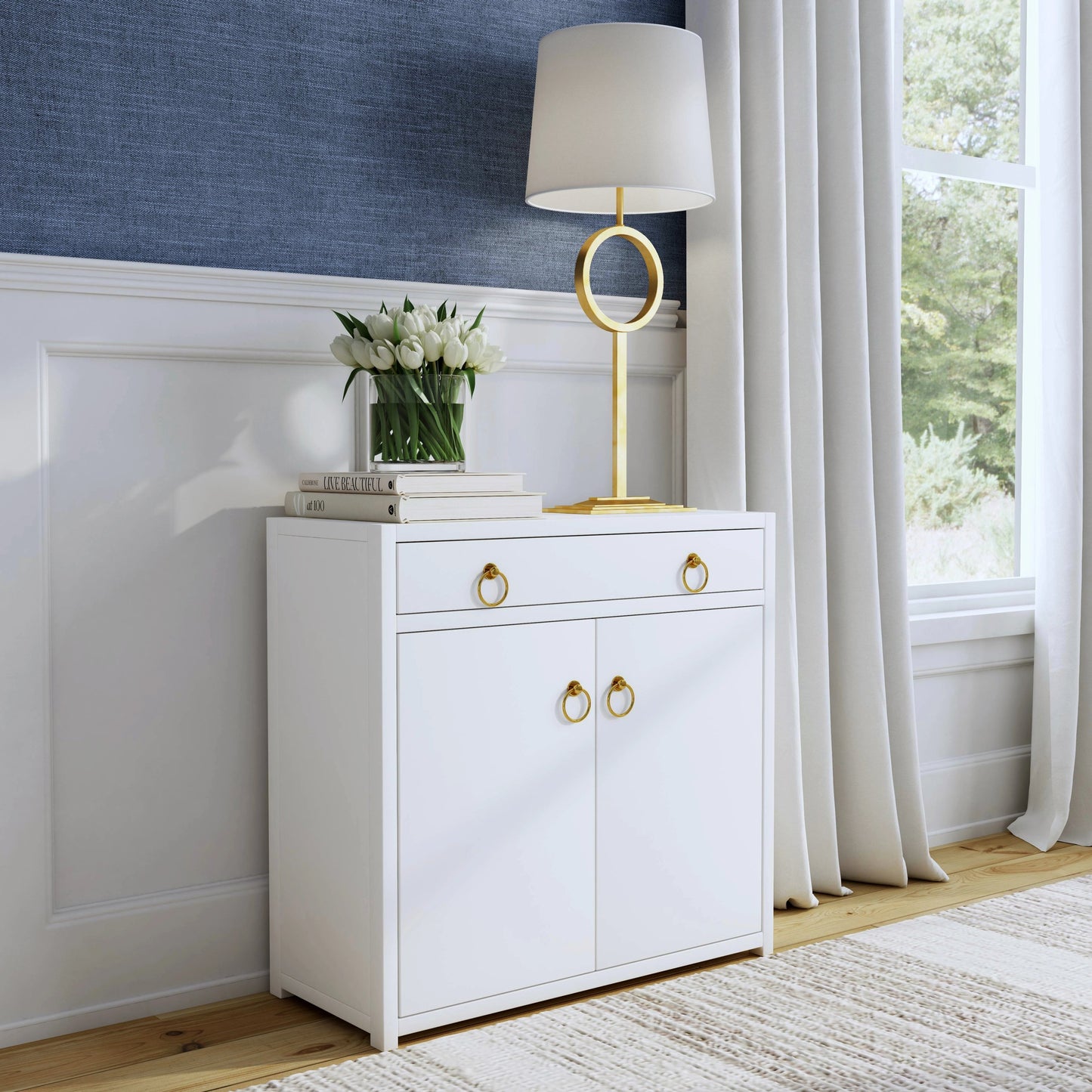 007 SI-2021969 | Lifestyle | Lark 2 Door Cabinet with Storage by Butler Specialty Company in white and white. Made from mdf: 40%, acacia solids: 30%, acacia veneer: 30% in a modern style.