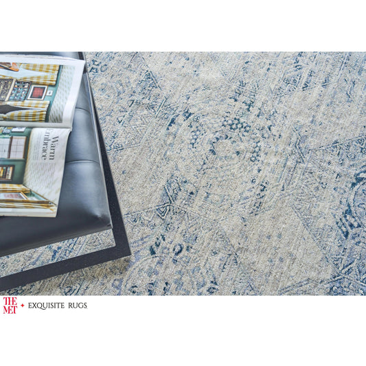 The Met X Exquisite Rugs Vintage Looms 5674 Rug by Exquisite Rugs in light blue, blue. Made from polyester in a unique style.