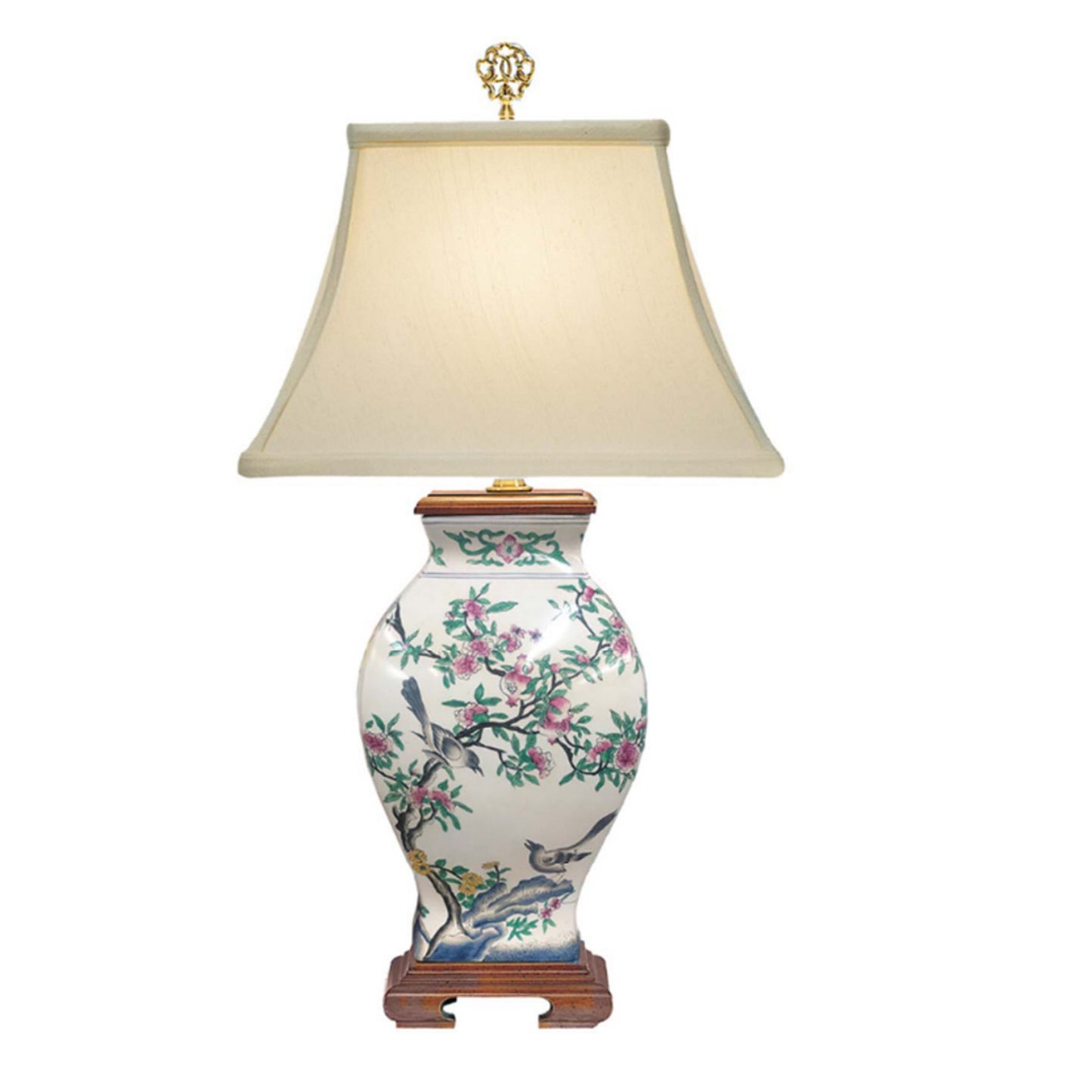 001 SR-386215 | Primary Silo | Pom 'n Bird Lamp by Wildwood in hand painted, mahogany. Made from ceramic, porcelain in a eclectic & global style.